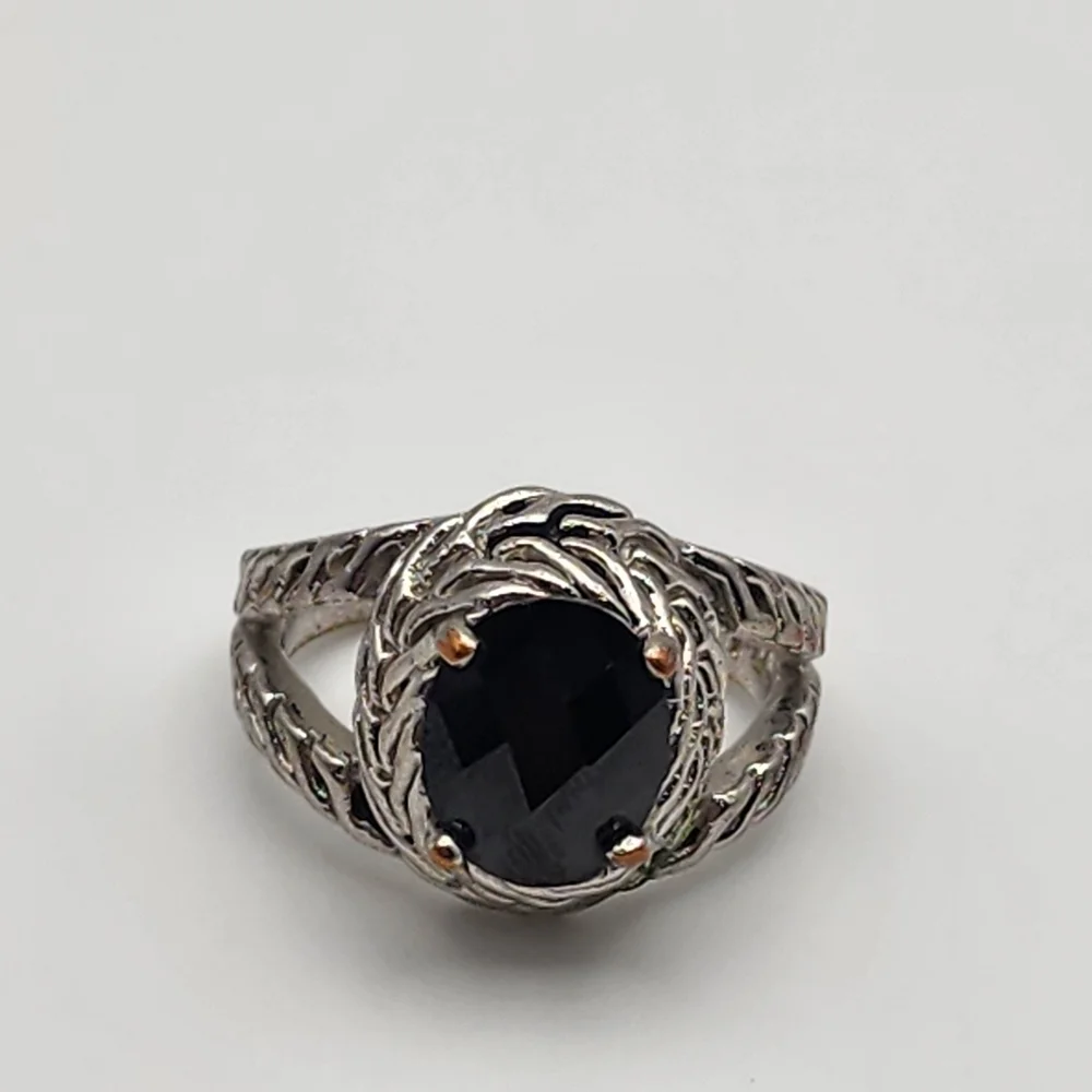 Premier Designs Silver Tone & Black Ring (6.5)